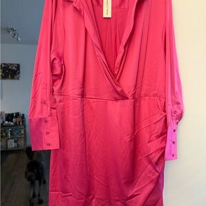 Multiples Pink Wrap Dress Long Sleeve Cuffed Plunge